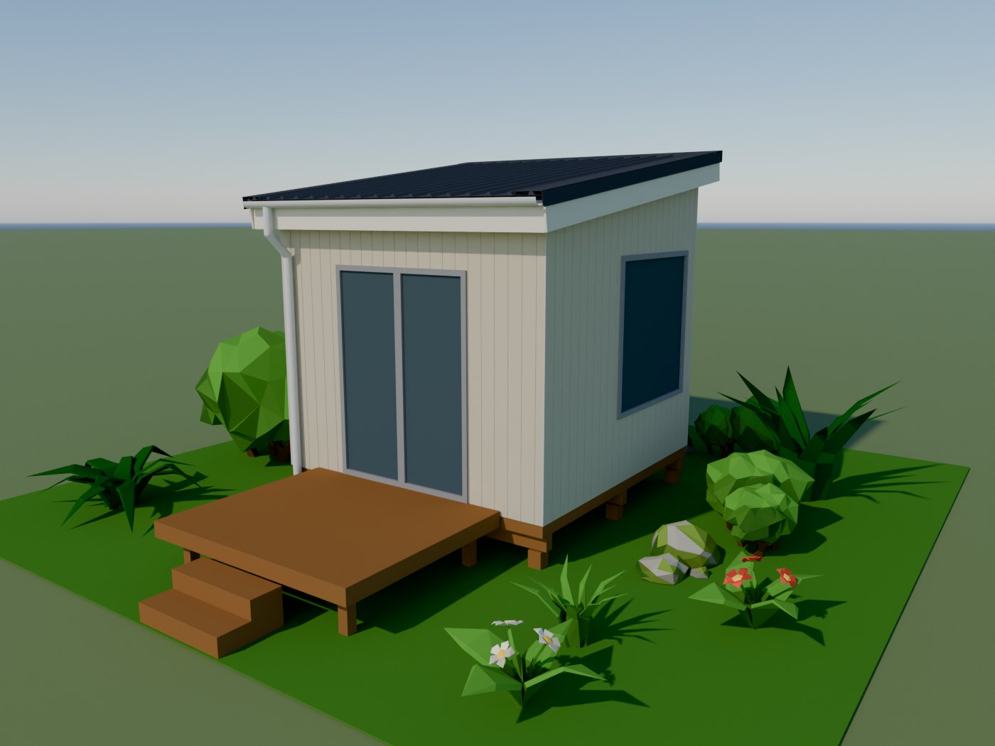 Rendered 3D view of the Kowhai sleepout